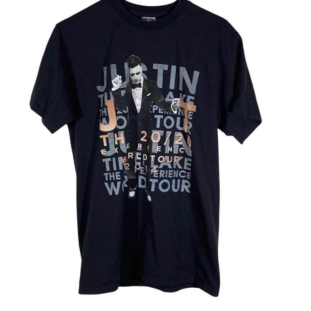 Justin Timberlake Black band tee 2014 World Tour Shirt mens size medium unisex